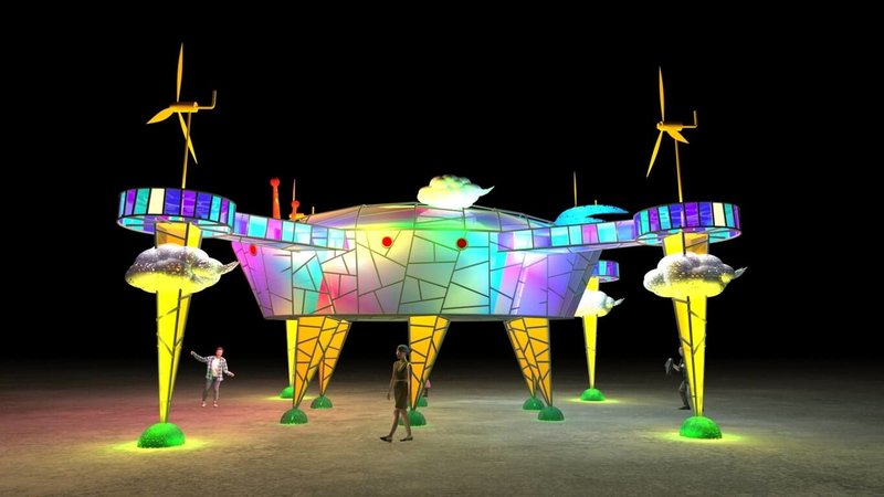 2026台灣燈會3月3日至3月15日在嘉義縣登場，其中位於「生命之源」燈區的「農業無人機」意象花燈「未來方舟」，為融合科幻視覺與風力發電技術的巨型藝術裝置。圖為示意圖。（嘉義縣政府提供）中央社記者蔡智明傳真　115年2月1日