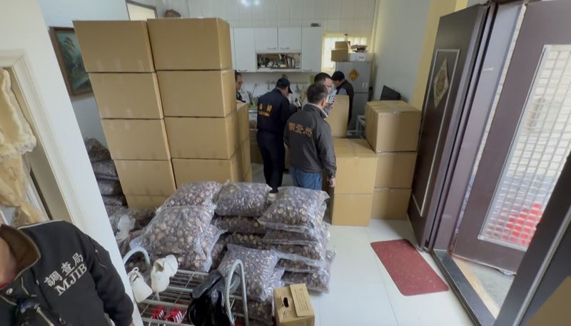 財政部關務署高雄關日前於金門某處倉庫內，成功攔截違法收集、囤積大陸香菇763.3公斤，及大批未經食品檢驗大陸食品共1987公斤，全案涉違反懲治走私條例及海關緝私條例等規定，案貨已全數查扣，移送偵辦中。（財政部關務署高雄關提供）中央社記者吳玟嶸傳真　115年2月2日