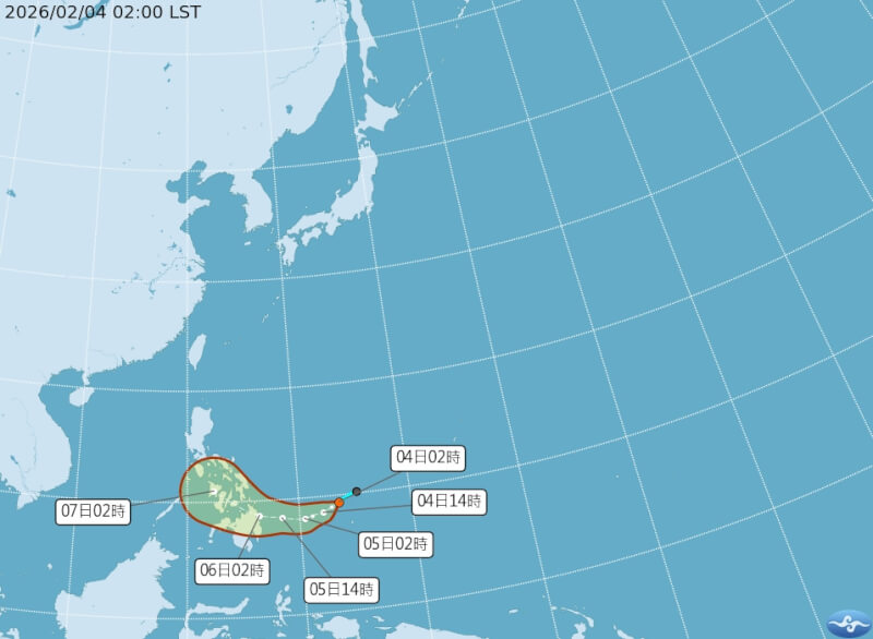 圖為氣象署4日凌晨2時公布熱帶低壓路線圖。（圖取自氣象署網頁cwa.gov.tw/）