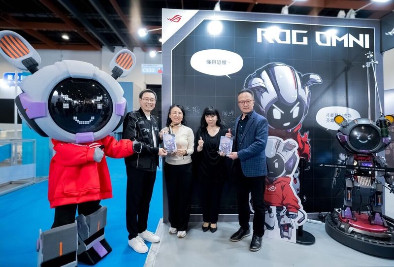 華碩旗下電競品牌ROG玩家共和國5日發表科技普及教育漫畫「ROG OMNI 無懼特攻」，描繪近未來的科幻世界。左起華碩電腦共同執行長許先越、華碩文教基金會執行長魏杏娟、聯經出版總經理陳芝宇、華碩電腦設計長楊明晉。（華碩提供）中央社記者吳家豪傳真　115年2月5日