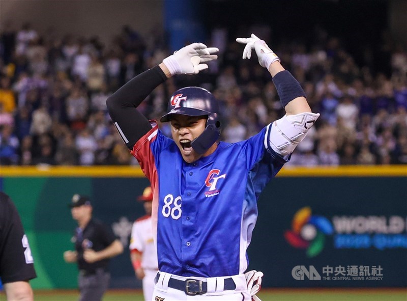 2025年世界棒球經典賽資格賽（WBCQ）台灣隊打者宋晟睿（圖）未入選今年經典賽30人名單，仍祝福隊友能夠有好的發揮 （中央社檔案照片）