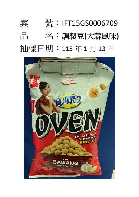 食藥署10日公布最新邊境檢驗不合格名單，多達6項印尼進口餅乾零食被揪出不合格，全數遭邊境攔截，依規定退運或銷毀。（食藥署提供）中央社記者沈佩瑤傳真　115年2月10日
