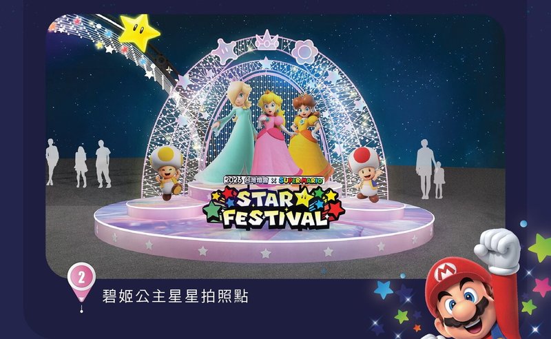 2026台灣燈會「GET THE STAR！超級瑪利歐主題燈區」12日公布設計內容，其中「碧姬公主星星拍照點」透過閃耀燈光效果與無敵星拱形燈飾，呈現明亮且夢幻氛圍。（嘉義縣政府提供）中央社記者蔡智明傳真　115年2月12日