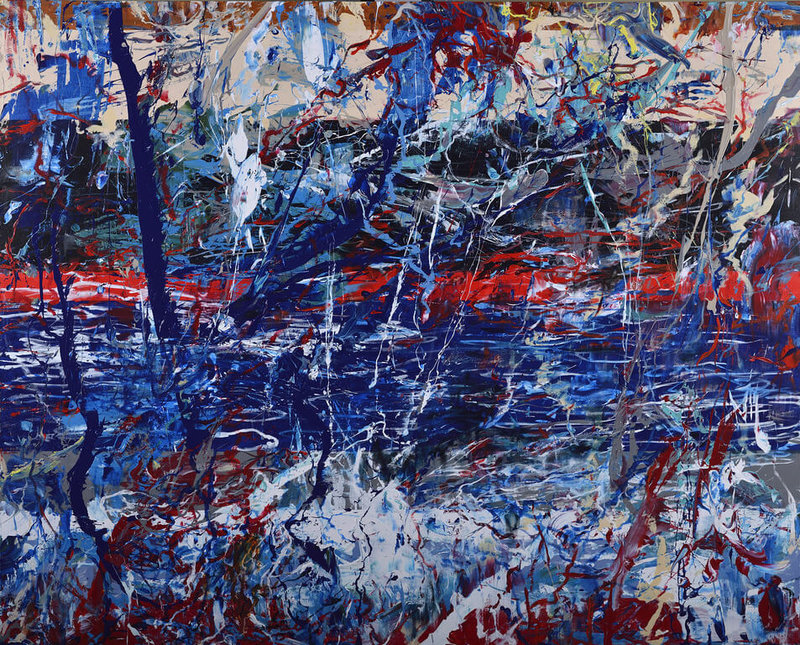 藝術家薛保瑕作品「應對–達悟族」以抽象語彙介入對原民文化的思考，在畫布上構建出多層次的對話空間，體現台灣多元文化交織的複雜性，此作將於英國時間18日正式入藏大英博物館。（耿畫廊提供）中央社記者王寶兒傳真　115年2月13日