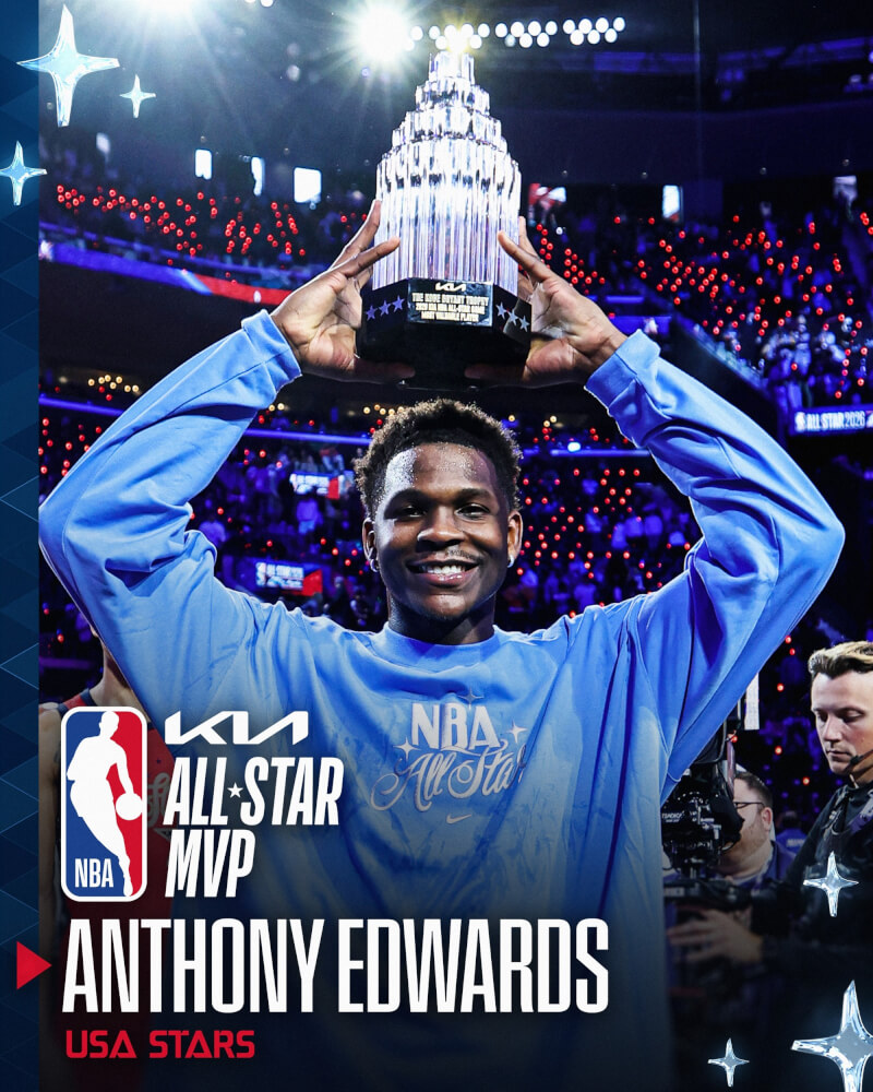 NBA明星賽決賽15日舉行，愛德華茲獲選為NBA明星賽最有價值球員（MVP）。（圖取自x.com/NBA）