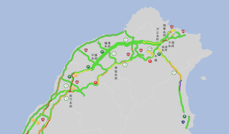 18日下午5時許北部國道即時路況。（圖取自高速公路路況網頁1968.freeway.gov.tw）