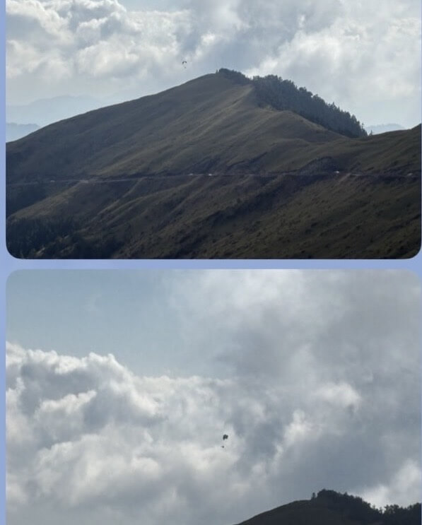 合歡山違規亂象再添一樁，有民眾在合歡山區玩飛行傘；太管處呼籲民眾勿有違規舉措，除將被罰，也對自身和他人有安全之虞。（民眾提供）