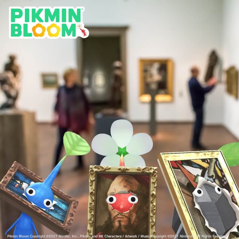 在特定地點發現的皮克敏會有不同驚喜,例如在美術館的皮克敏會背著世界名畫。(圖取自facebook.com/PikminBloom)