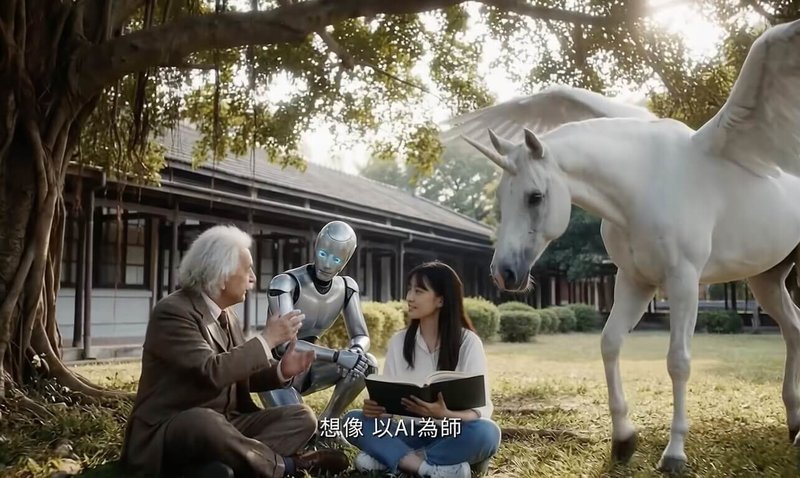 東海大學推出形象影片，以AI生成技術，將愛因斯坦請至校園中與學生並肩對話，呈現AI融入學習環境的全新樣貌。（東海大學提供）中央社記者趙麗妍傳真　115年2月25日