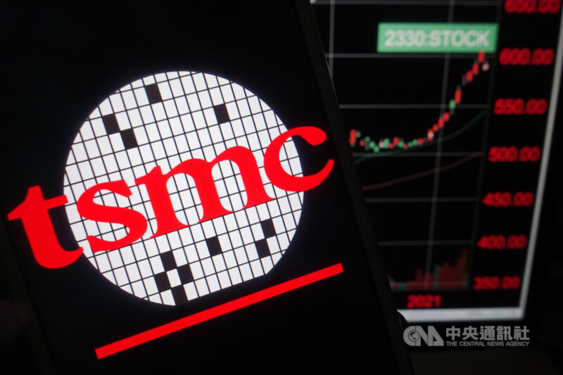 台積電商標及台股示意圖。（中央社檔案照片）