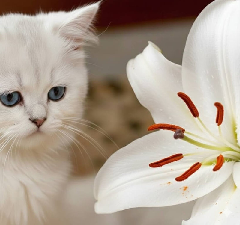 新北市動保處表示，百合花（AI合成示意圖）是對貓咪危險的毒性植物，飼主應慎選室內植物。（動保處提供）中央社記者王鴻國傳真 115年2月25日