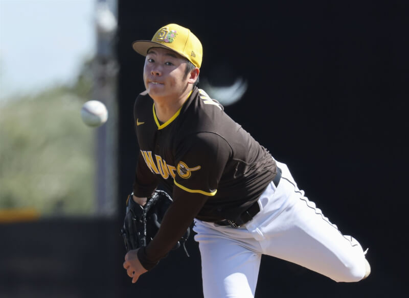 效力於美國職棒大聯盟聖地牙哥教士隊的投手松井裕樹。（共同社）