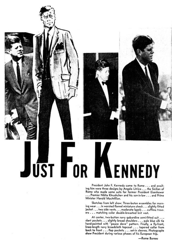 剪報檔案記錄,當時媒體報導前美國總統甘迺迪穿著由義大利「里特科裁縫店」製作的西裝。(盧卡.里特科提供)中央社記者黃雅詩羅馬傳真 115年2月27日