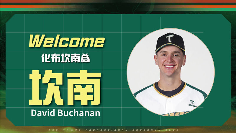 中華職棒台鋼雄鷹隊28日宣布簽下2025年曾效力富邦悍將隊的外籍投手坎南（David Buchanan），登錄名改為坎南後，有著「化不可能為可能，化布坎南為坎南」的意味。（台鋼雄鷹隊提供）中央社記者蘇志畬傳真　115年2月28日