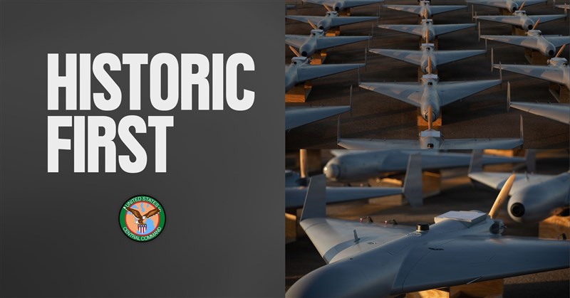 美軍中央司令部公布對伊朗發動攻擊的武器，包括首度實戰部署仿效伊朗夏德無人機設計的一次性攻擊型無人機。（圖取自x.com/CENTCOM）