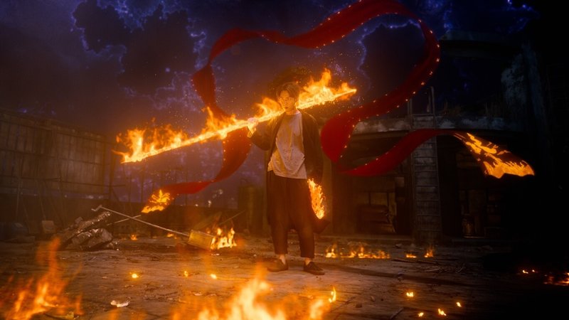 演員柯震東（圖）在新戲「乩身」演出三太子的乩身，他手持火尖槍在符咒啟動時爆發出金光與火紋特效，展現強烈神性力量。（Netflix提供）中央社記者洪素津傳真　115年3月3日