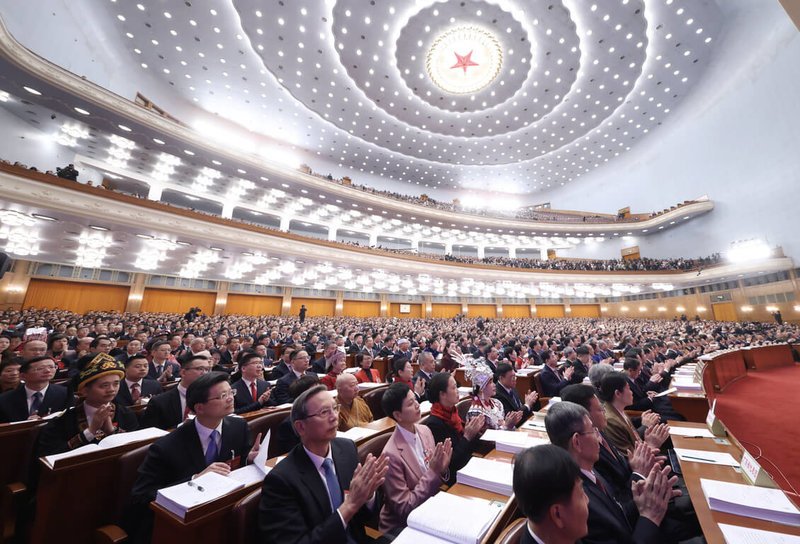 中國第14屆全國人民代表大會第4次會議5日上午在北京人民大會堂開幕。（中新社提供）中央社  115年3月5日