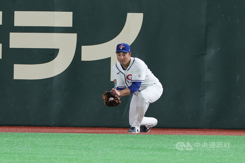 台灣隊林安可（圖）5局成功接殺日本打者飛球，抓下第3個出局數。中央社記者王騰毅東京攝　115年3月6日