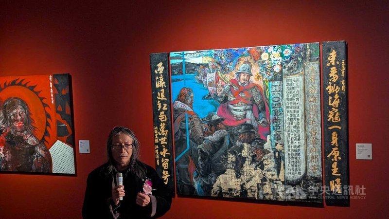 藝術家洪根深（圖）以明代將軍沈有容擊退荷蘭人的史實為靈感創作「1604澎荷記事」，目前正在「洪根深八十水墨創作展」中展出。洪根深7日表示，希望能以畫作為澎湖留下歷史與故事。中央社記者王寶兒攝　115年3月7日