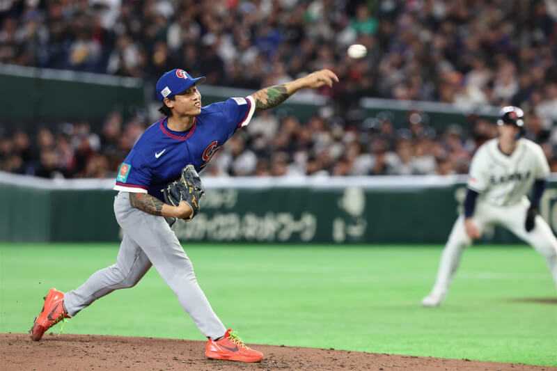 3局下，台灣隊先發投手莊陳仲敖退場，由左投林昱珉（圖）接替。中央社記者王騰毅東京攝 115年3月7日