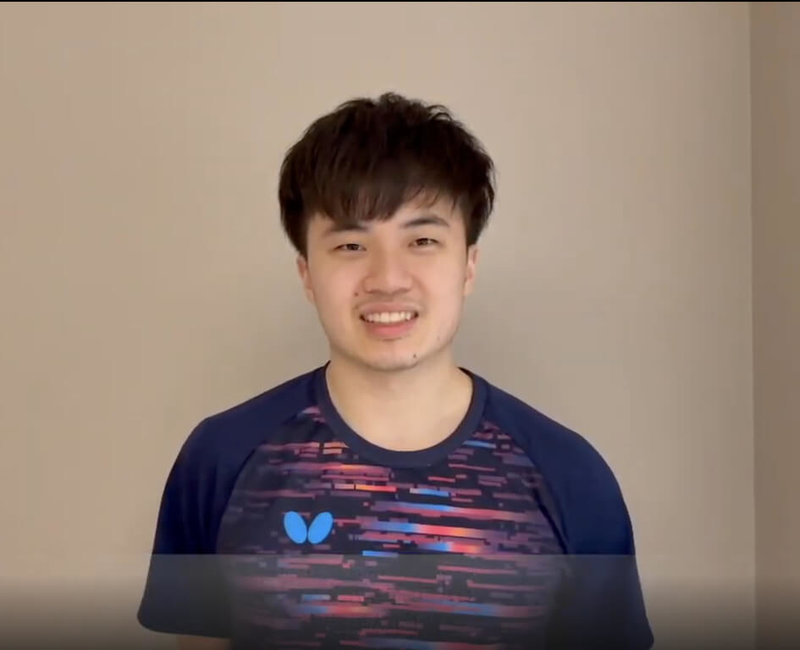 宏道基金會董事長林鴻道榮獲總統頒授「一等卿雲勳章」，基金會支持的選手，都習慣以「主席」稱呼林鴻道，其中桌球好手林昀儒（圖）11日錄製影片獻上祝賀，感謝「主席」為台灣體壇的付出。（宏道基金會提供）中央社記者黎建忠傳真　115年3月11日