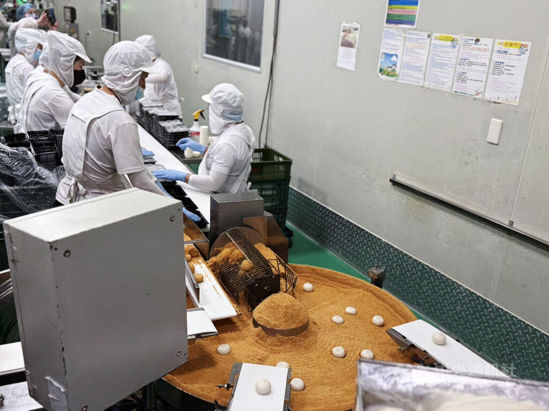 家會香麻糬整體製程從原料蒸炊攪拌、包餡成型再到檢驗包裝，經層層把關，以4大產線特點打造穩定產能與品質控管。中央社記者曾智怡攝　115年3月17日