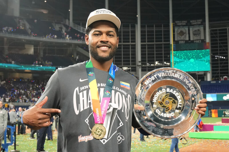 世界棒球經典賽委內瑞拉奪冠，三壘手賈西亞以7分打點，榮獲本屆賽事最有價值球員。（美聯社）