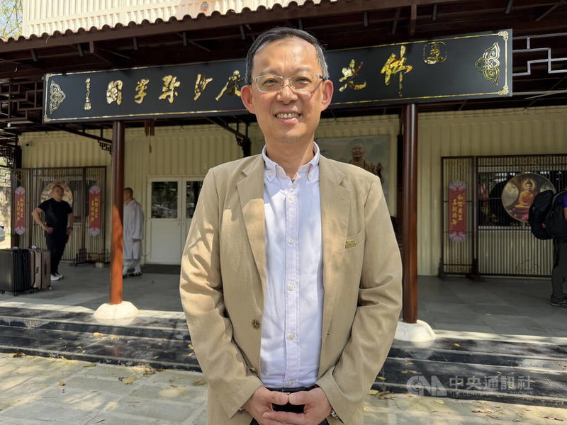 佛光山開山祖師星雲大師的靈骨舍利迎至印度,駐印度代表陳牧民(圖)認為,這對拓展佛教,及強化台灣與印度的連結,很有幫助、很有意義。中央社記者李晉緯新德里攝 115年3月22日