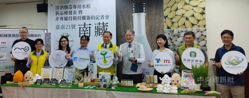 農業部台南區農業改良場育成台灣首支釀造清酒用的水稻「台南21號–南藏」，象徵台灣釀造專用酒米育種技術突破，25日並與6家業者簽署技術移轉合約。中央社記者汪淑芬攝　115年3月25日