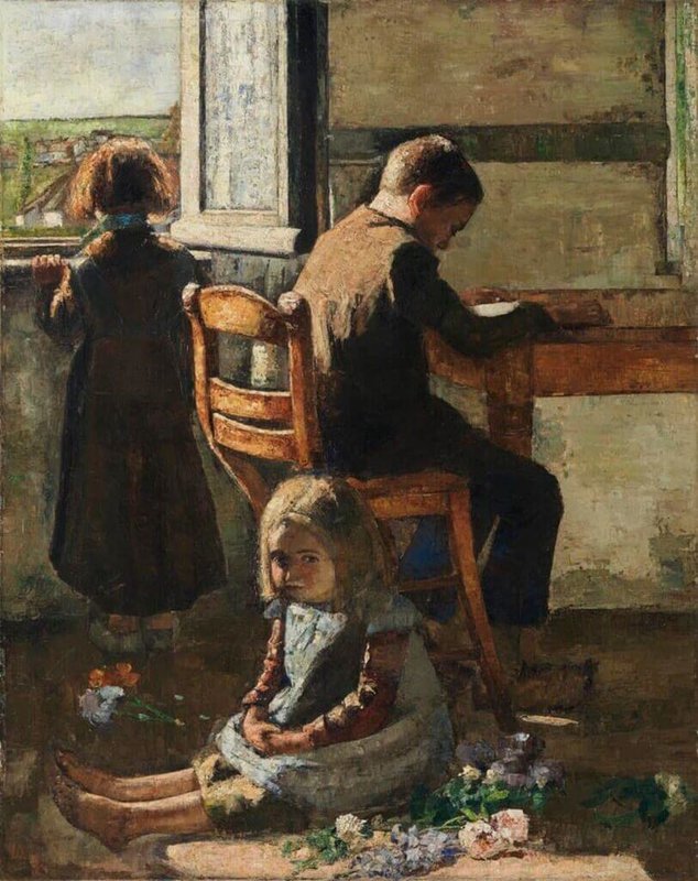 德國猶太畫家萊瑟・烏里1883年油畫「室內與孩童」，畫作於1972年由巴伐利亞國立繪畫收藏館自藝術市場購入，經來源研究確認在納粹時期因迫害流失，近期該館宣布將歸還原收藏者家族後代。（巴伐利亞國立繪畫收藏館提供）中央社記者林尚縈柏林傳真　115年3月31日