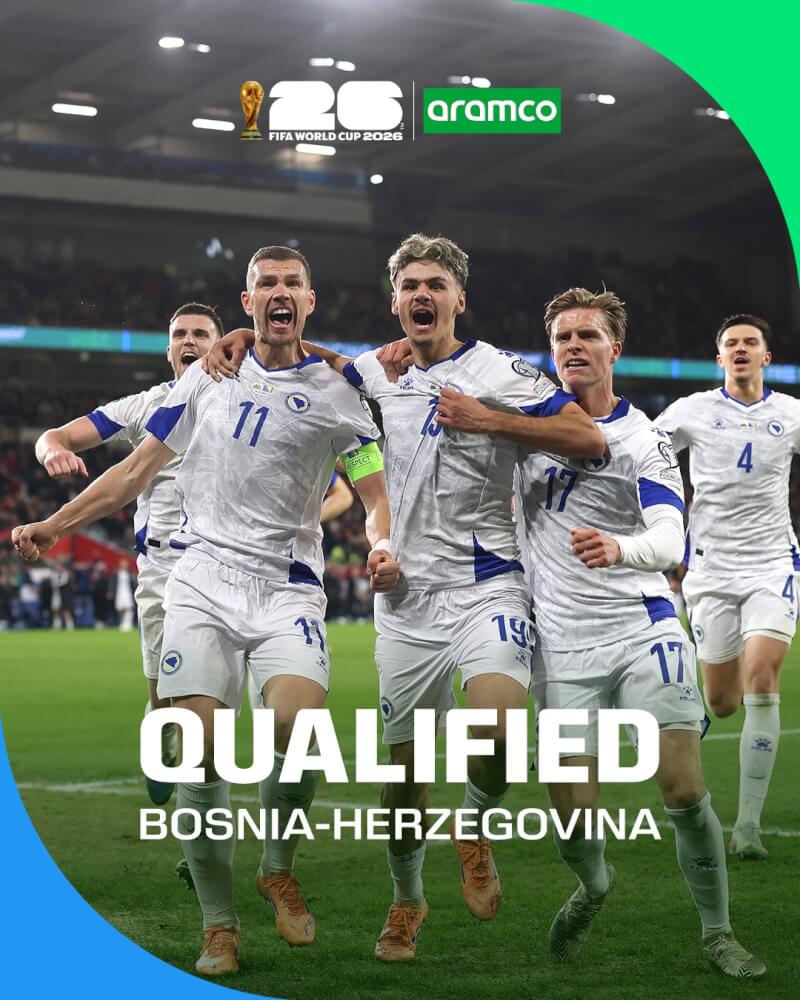 波士尼亞與赫塞哥維納31日在世界盃歐洲區附加賽決賽中擊敗義大利，晉級2026年世界盃足球賽會內賽。（圖取自facebook.com/fifaworldcup）