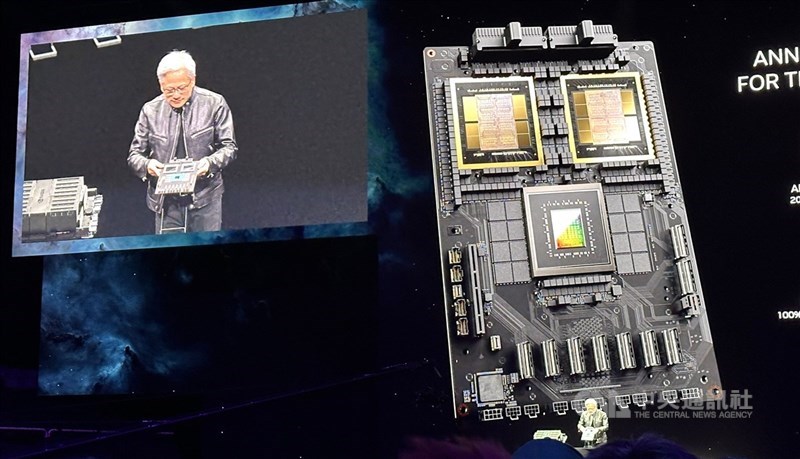 圖為輝達GB200超級晶片。（中央社檔案照片）