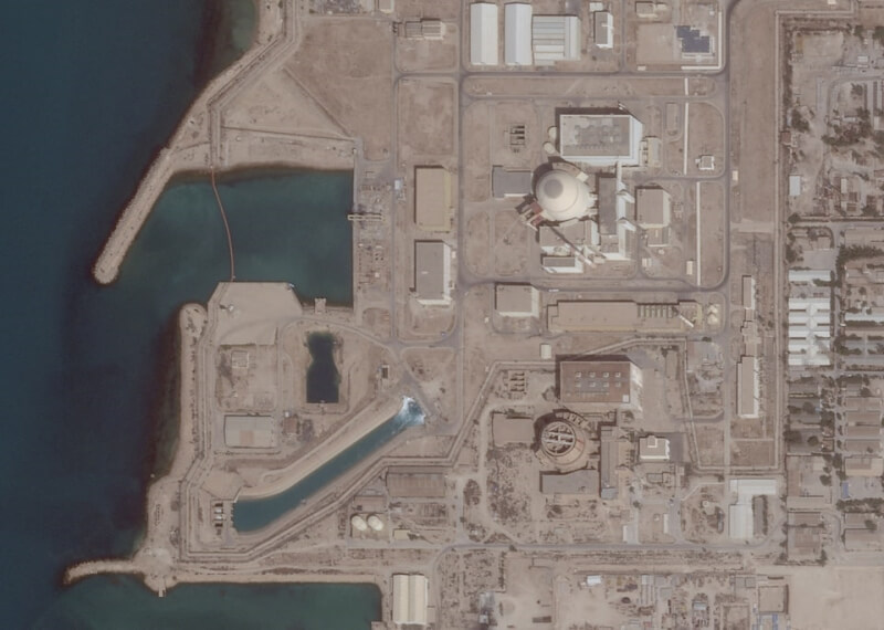 伊朗南部布什爾核電廠2025年5月26日衛星影像。（Planet Labs PBC/Handout via 路透社）