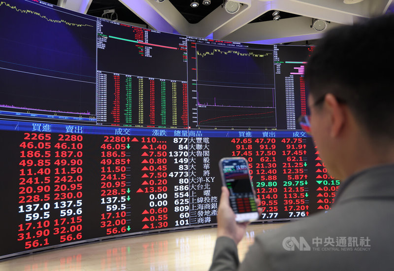 台北股市8日開高走高，加權指數開盤為33379.5點，收盤漲1531.56點，為34761.38點，漲幅4.61%，成交金額新台幣8562.6億元，為史上第2大收盤漲點。中央社記者張新偉攝　115年4月8日