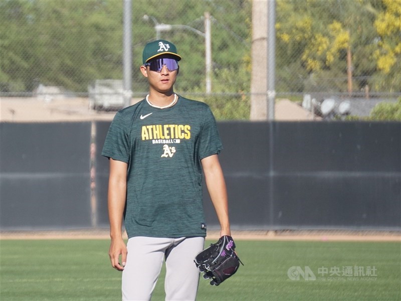 美國職棒運動家隊體系沙子宸8日在高階1A本季首場先發，投5局失掉1分責失分、無關勝敗。（中央社檔案照片）
