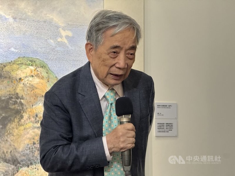 「詩學畫域－黃光男文人墨彩新視域」個展即日起在陽明交大藝文空間舉行，前北美館、史博館長黃光男（圖）出席展覽開幕式致詞。中央社記者魯鋼駿攝　115年4月9日