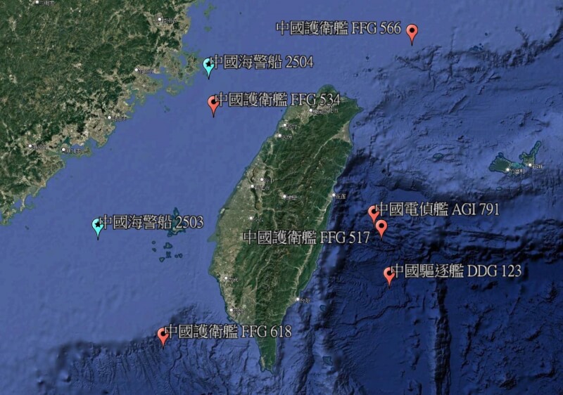 海委會公布台灣周邊中國船艦資訊。（圖取自facebook.com/biling.kuan）