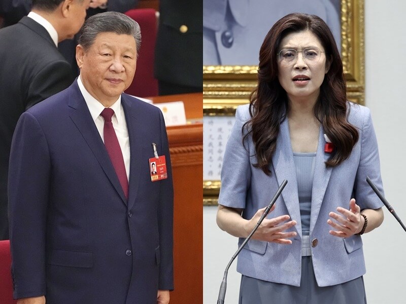 國民黨主席鄭麗文（右）與中共總書記習近平（左）10日上午11時預計將在人民大會堂會面。（圖取自共同社、中央社檔案照片）