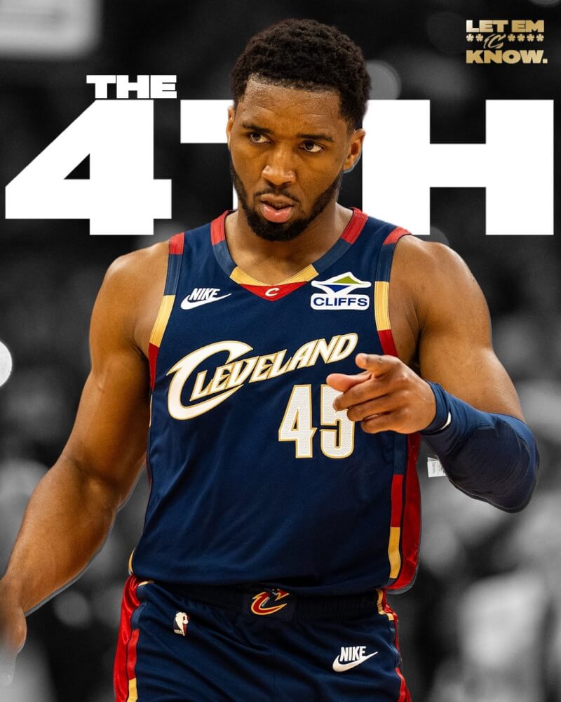 美國職籃NBA騎士球星密契爾18日轟32分，率隊126比113擊退暴龍。（圖取自x.com/cavs）