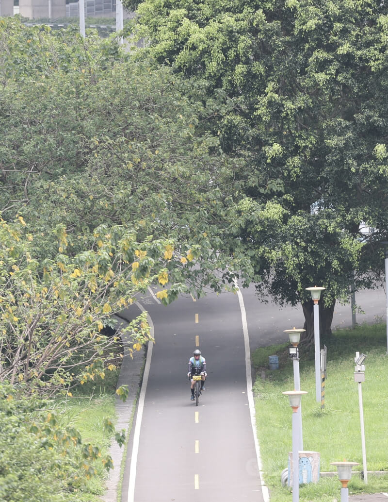圖為新北市板橋區，民眾於戶外騎乘腳踏車運動。（中央社檔案照片）