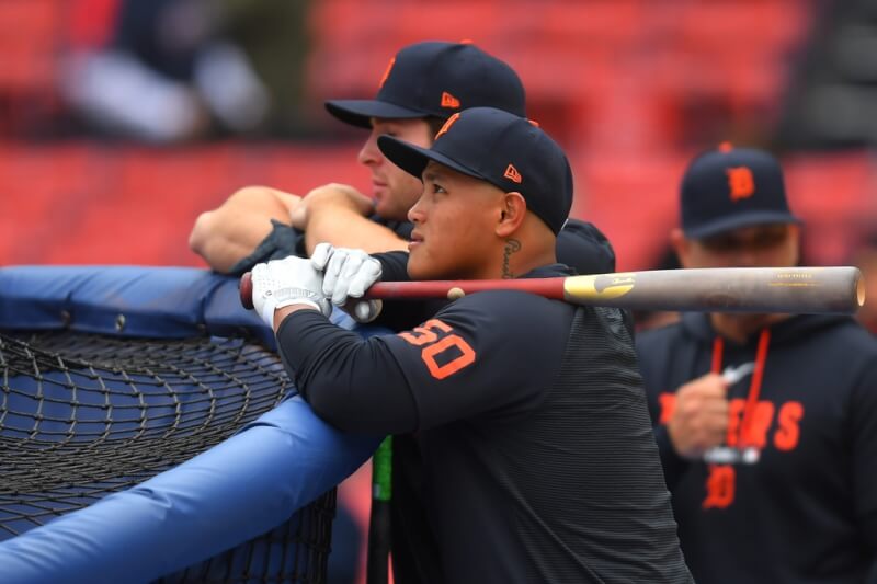 圖為美職底特律老虎隊台灣旅美選手李灝宇18日賽前練習。（美聯社）