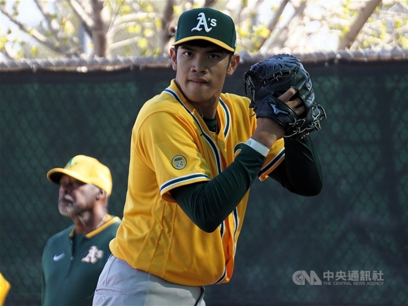 美職運動家隊左投林維恩20日小聯盟2A登板，先發5局飆出8次三振、無失分，奪下2A生涯首勝。（中央社檔案照片）