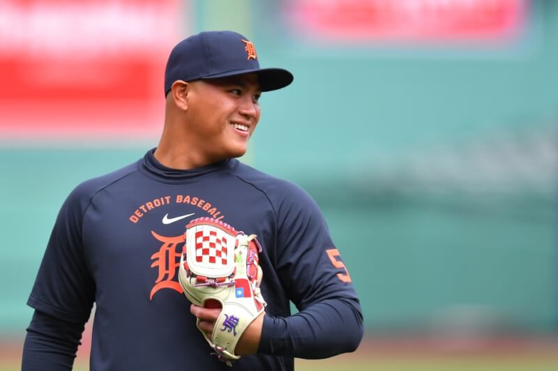 底特律老虎隊台灣好手李灝宇21日敲出美國職棒大聯盟（MLB）生涯首支安打，大聯盟官方社群媒體Threads發文置頂。（美聯社）