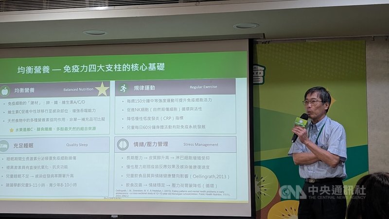 根據衛生福利部調查指出，7到12歲兒童僅6.4%達到每日兩份水果建議攝取量。台灣兒童感染症醫學會提醒，營養均衡有助免疫系統發展，尤其水果是6大類食物中最容易被忽略的免疫關鍵。中央社記者曾以寧攝　115年4月22日