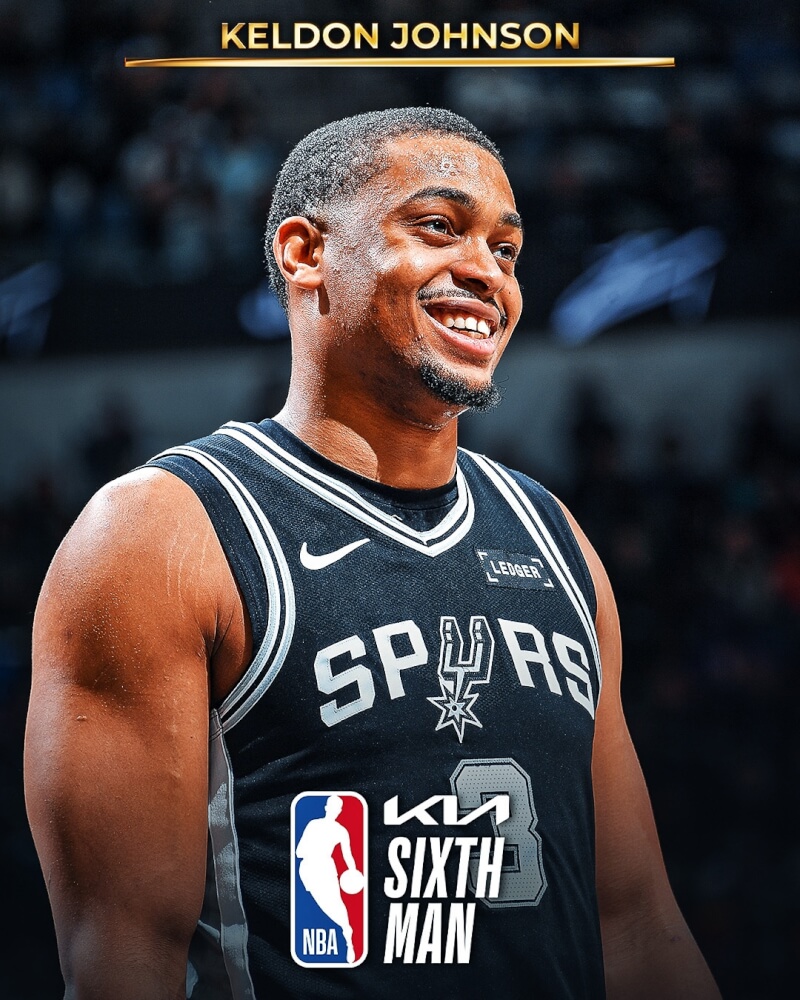 美國職籃NBA年度最佳第6人頒給聖安東尼奧馬刺的強生。（圖取自facebook.com/nba）