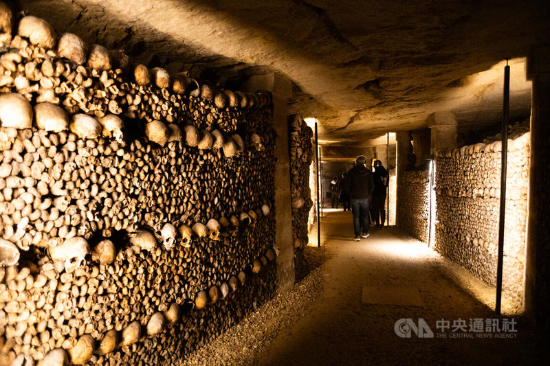 巴黎地下墓穴博物館經歷5個月關閉整修後，在2026年4月以更現代、更科學、更哲學的方式重見世人。除改善地底空氣品質與電力照明外，更謹守古法，將多區已崩塌的人骨牆重新排好。中央社記者李若韻巴黎攝　115年4月23日