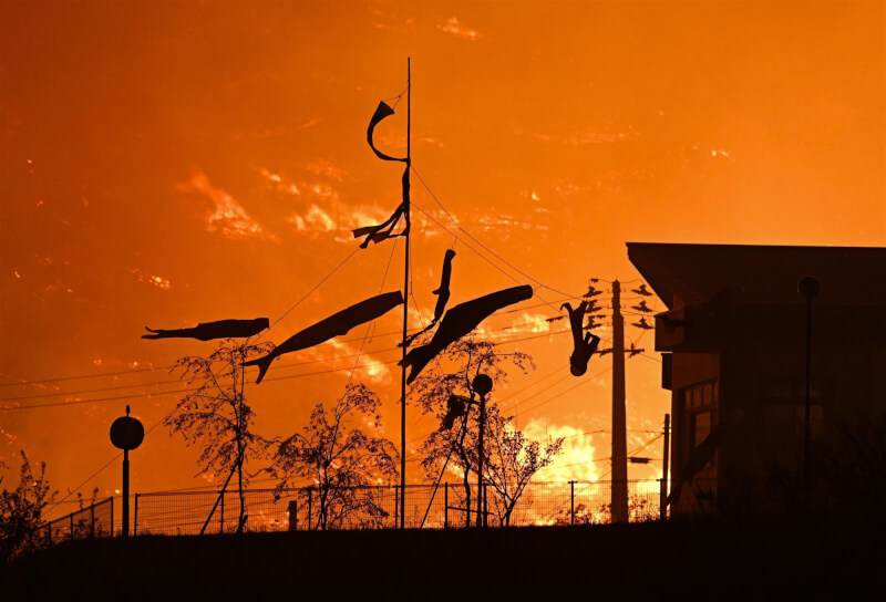 日本岩手縣大槌町22日發生山林火災。（共同社）