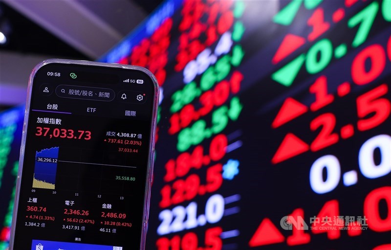 圖為台北股市。 （中央社檔案照片）