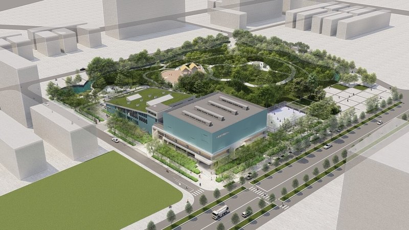 桃園市大園體育園區新建工程進入工程招標階段，預計115年8月動工，將補足當地運動資源缺口；圖為園區建築完工模擬圖。（桃園市新建工程處提供）中央社記者葉臻傳真　115年4月25日