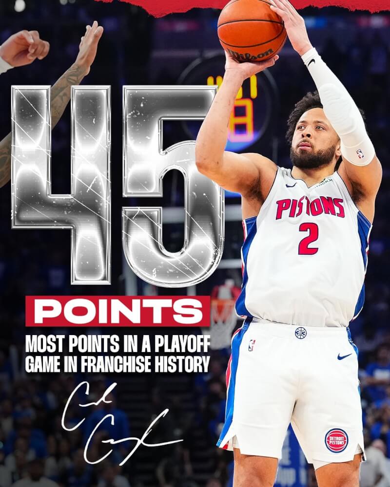 美國職籃NBA底特律活塞主將康寧漢29日率隊擊敗奧蘭多魔術。（x.com/DetroitPistons）